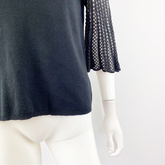 Ella Moss Black Cold Shoulder Knit Top with Sheer Sleeves Size M - Picture 2 of 9